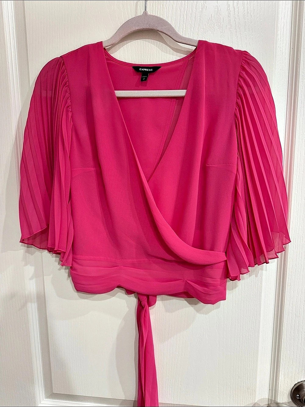 Express Pleated Sleeve Wrap Blouse Pink Medium